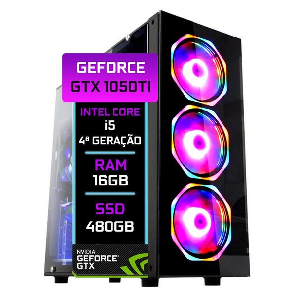 Imagem de PC Gamer Fácil Intel core i5 (4ª geração) 16GB GTX 1050TI 4gb SSD 480GB - Fonte 500w