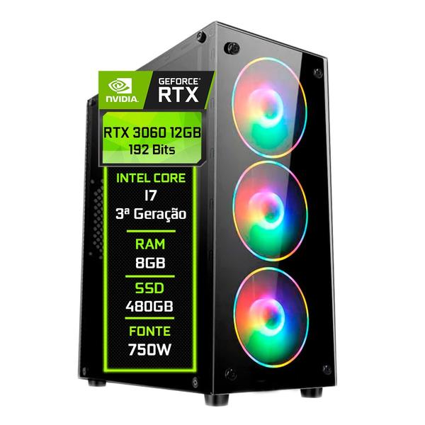 PC Gamer Fácil Intel Core i7 3ª geração 8GB Geforce RTX 3060 12GB SSD 480GB - Fonte 750W - Fácil Computadores