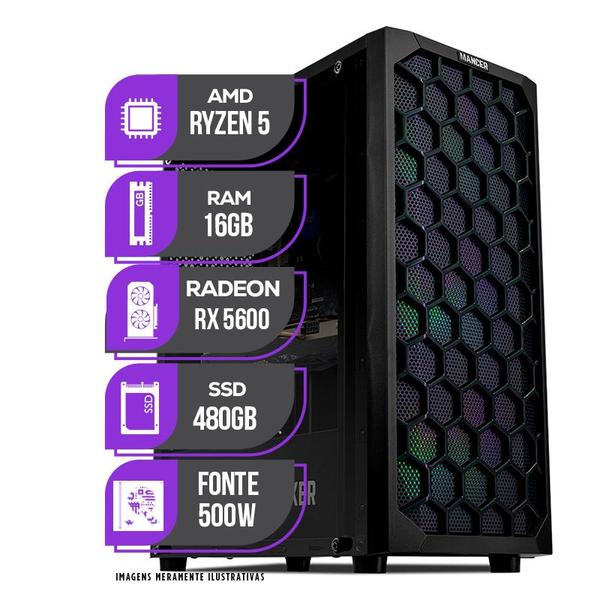 Imagem de PC Gamer Mancer, AMD Ryzen 5 5500, RX 5600 6GB, 16GB DDR4, SSD 480GB, Fonte 500W 80 Plus