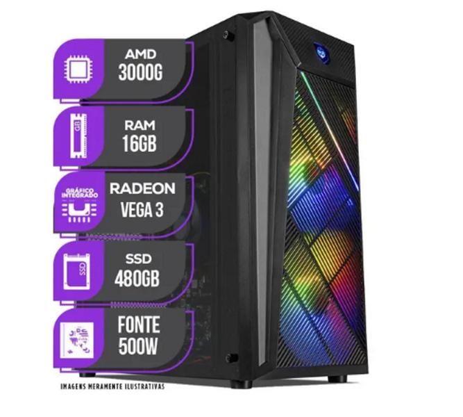 Imagem de PC Gamer MJb, AMD 3000G, 16GB DDR4, SSD 480GB, 500W