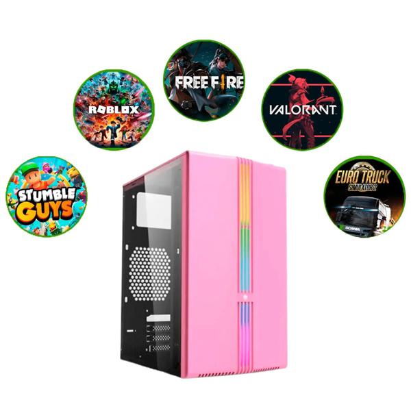 Imagem de PC Gamer Rosa Pink Feminino Completo Intel Core i5 Memoria Ram 16GB SSD 240GB Monitor HDMI Polegadas Kit Gamer Wifi