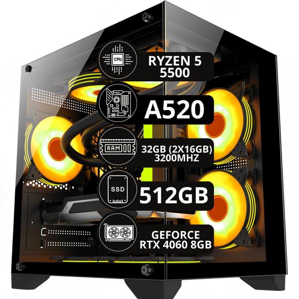 Pc Gamer Ryzen 5 5500 32gb 3200mhz Nvme 512gb Rtx 4060 8gb - Option Soluções Imagem de Pc Gamer Ryzen 5 5500 32gb 3200mhz Nvme 512gb Rtx 4060 8gb