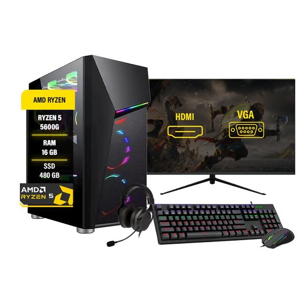 Imagem de Pc gamer Ryzen 5 5600G 16GB RAM DDR4 SSD 480GB Monitor 24''