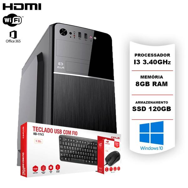 Imagem de PC Novo i3 3.40GHZ 8GB SSD120GB Computador Wi-Fi Win10 Pro x64 + Pacote Office + Teclado + Mouse