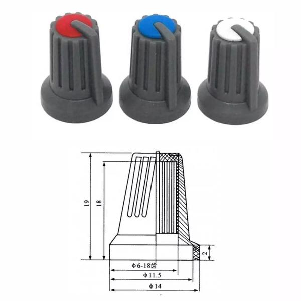 Imagem de Pct 05 Knob Estriado Rotativo KH77 6mm P/ Potenciômetro