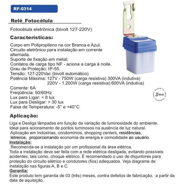 Imagem de Pct 05 Sensor Relé Fotocélula 1200w Noite Dia Bivolt C/ Fio