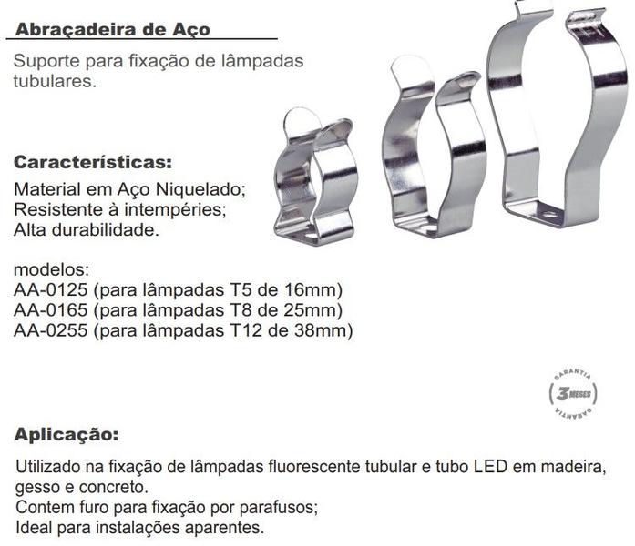 Imagem de Pct 30 Abraçadeira de Metal 12,5mm P/ Lâmpada Tubular T5