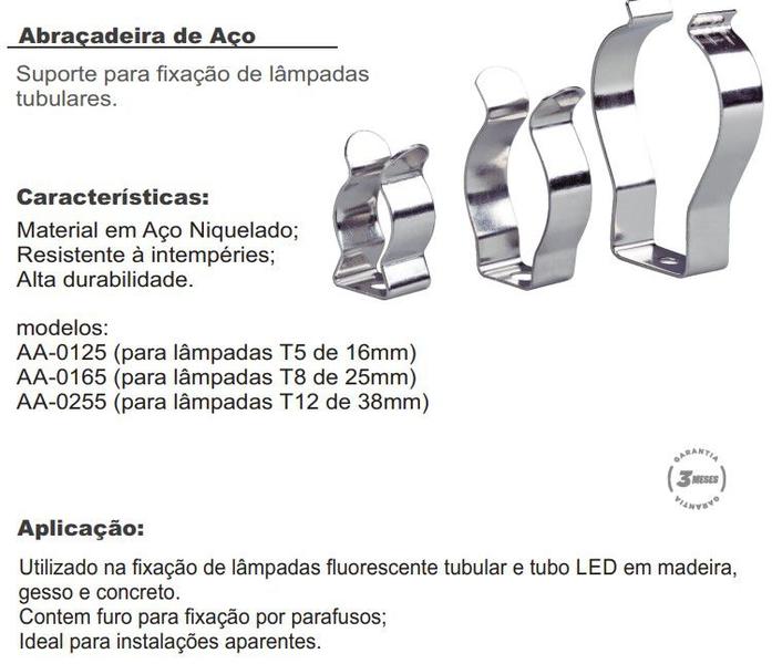 Imagem de Pct 50 Abraçadeira de Metal 12,5mm P/ Lâmpada Tubular T5