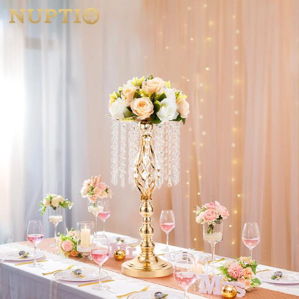 Imagem de Peça central Flower Stand NUPTIO 49 cm Gold Crystal Metal x2