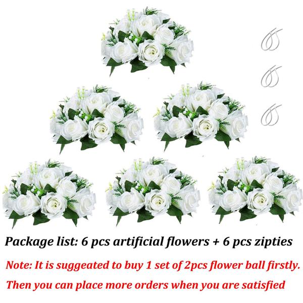 Imagem de Peças centrais de mesa Flower Balls BLOSMON Wedding Rose, 6 peças brancas