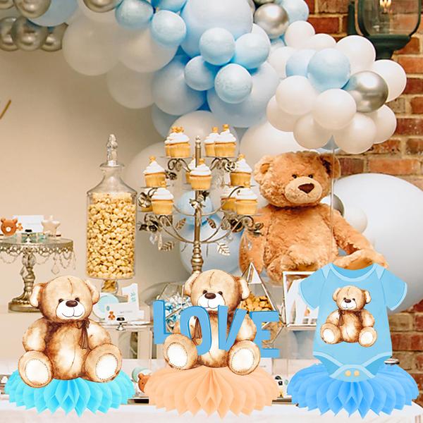 Imagem de Peças centrais Umoni Teddy Bear Honeycomb Blue 12 peças para festa infantil