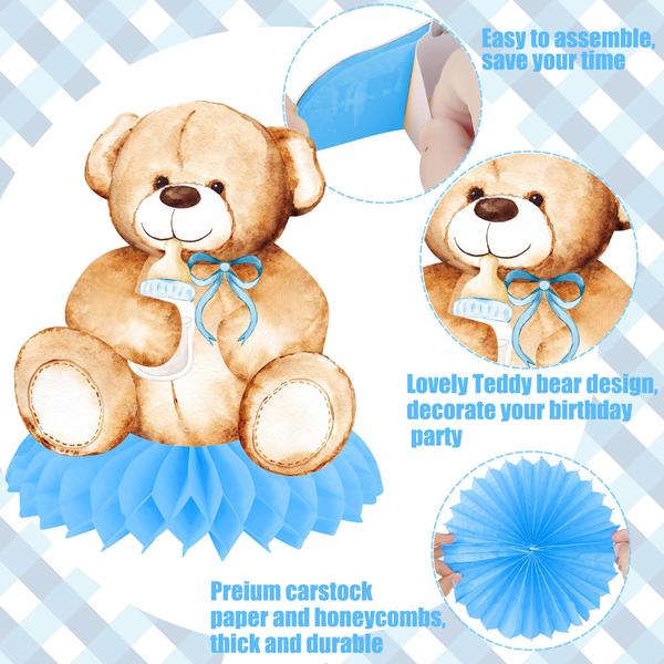 Imagem de Peças centrais Umoni Teddy Bear Honeycomb Blue 12 peças para festa infantil