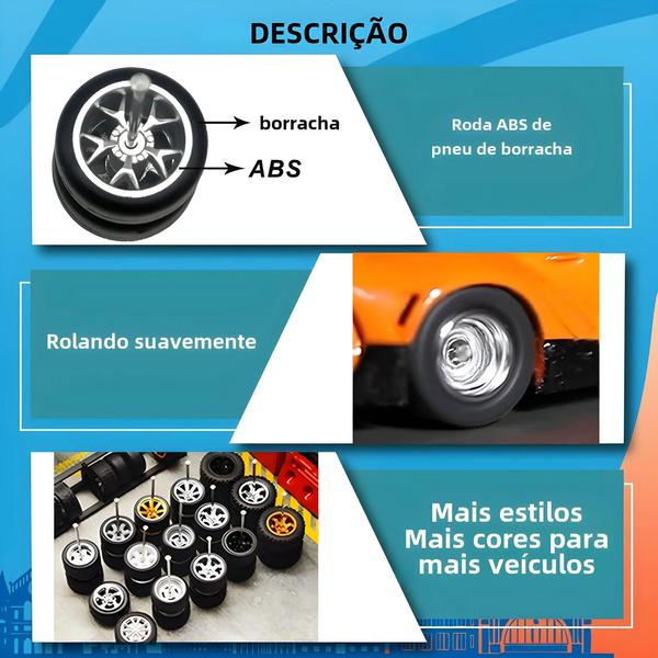 Imagem de Peças de Remontagem 1/64 para Carros de Brinquedo - Pneus de Borracha e Ramos Fixos