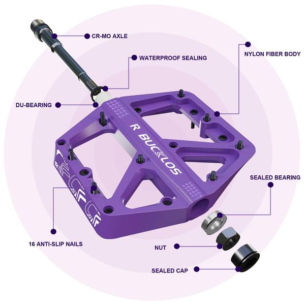 Imagem de Pedais BUCKLOS Mountain Bike Flat Nylon Roxo