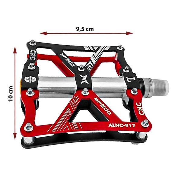 Imagem de Pedal Alumínio 6061 Plataforma Inglesa Preto e Vermelho  MPEDA  ALNC-917