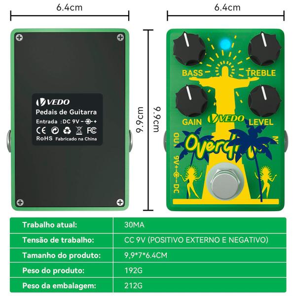 Imagem de Pedal de Efeito de Guitarra Fuzz/Vintage Distortion/Overdrive Com True Bypass Para Guitarra Elétrica Com Acessórios VEDO