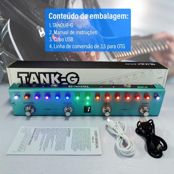 Imagem de Pedal De Guitarra Baixo M-Vave Tank G Tank B Recarregável Pedaleira Cuvave Efeito Modulação, Delay e Reverb 