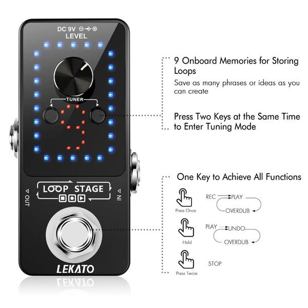 Imagem de Pedal de guitarra Looper LEKATO Looper 9 loops 40min de tempo recorde