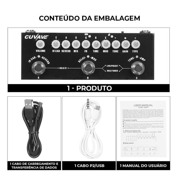 Pedal Guitarra Elétrica Portátil C/ Efeito Chorus, Phase Shift, Delay, Reverb e IR Cuvave Imagem de Pedal Guitarra Elétrica Portátil C/ Efeito Chorus, Phase Shift, Delay, Reverb e IR Cuvave