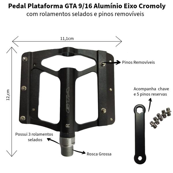 Imagem de Pedal Plataforma Alumínio 6061 Bike Eixo Cromoly Pinos removíveis Gta