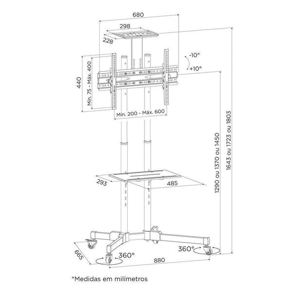 Imagem de Pedestal Para Tv 32 A 75 Suporte Com Rodízios Cts600