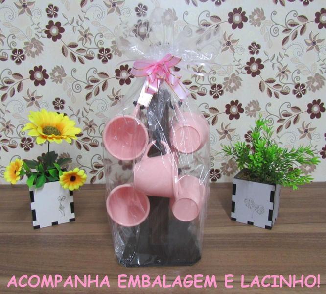 Imagem de Pedestal Porta Xícara Mancebo Mdf Com 6 Xícaras Rosa 85 Ml Acrílica