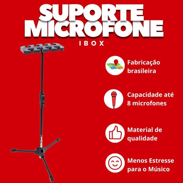 Imagem de Pedestal Suporte Expositor De Palco Regulável Ibox Para Até 8 Microfones