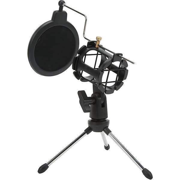 Imagem de Pedestal Suporte Tripé Móvel De Mesa Com Pop Filter Preto