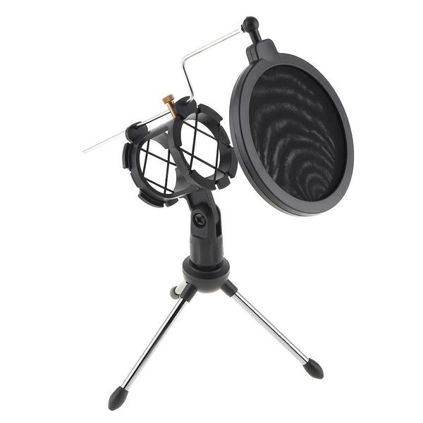 Imagem de Pedestal Suporte Tripé Móvel De Mesa Com Pop Filter Preto