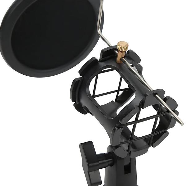 Imagem de Pedestal Suporte Tripé Móvel De Mesa Com Pop Filter Preto