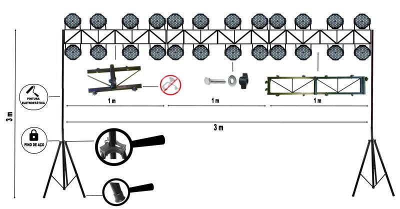 Imagem de Pedestal Tripé P/Iluminação Profissional Dj 3X3 M C/Treliças