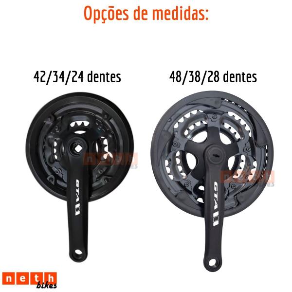 Imagem de Pedivela Bike Triplo MTB Aço 170mm + Pedal Plataforma Alumínio Preto