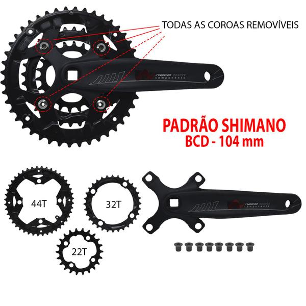 Imagem de Pedivela D/E Triplo Alumínio 22/32/44 Neco 170mm Preto