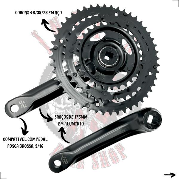 Imagem de Pedivela shimano tourney fc-ty301 175mm ponta quadrada - coroas 48/38/28 - 3x7v / 3x8v