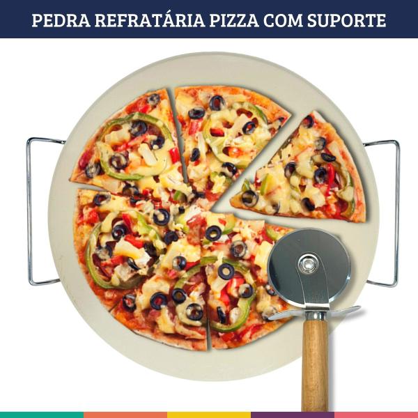 Imagem de Pedra Cordierita Refratária para Pizza c/ Suporte Mimo Style