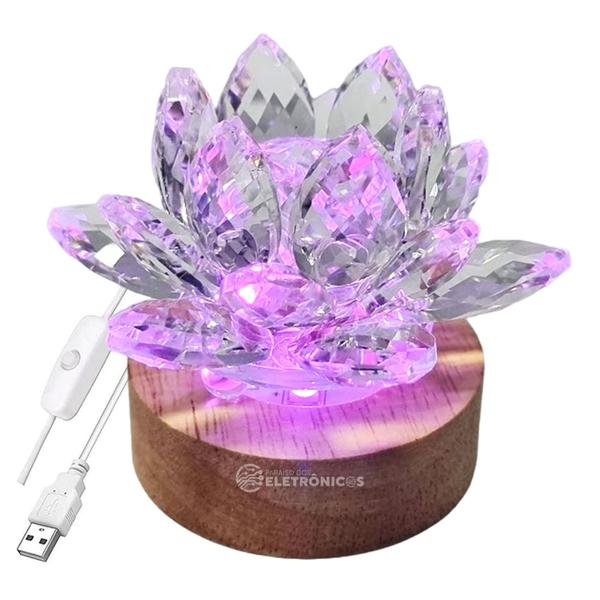 Imagem de Pedra Cristal Flor de Lótus Luz Led Lembrancinha KIT062 KIT063