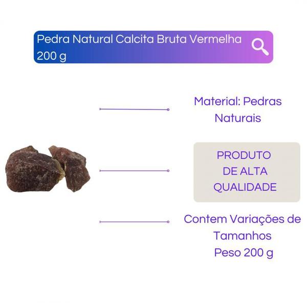 Imagem de Pedra Natural Calcita Bruta Vermelha 200 g