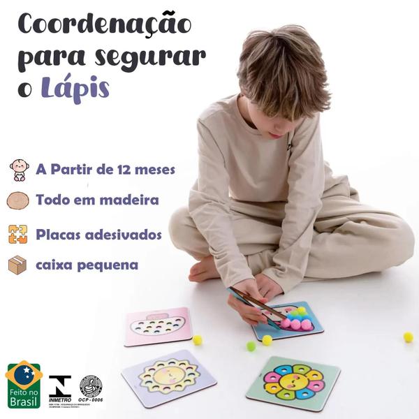 Imagem de Pega pompom jogo das cores bolinhas montessori com pinça