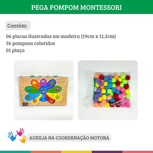 Imagem de Pega Pompom Jogo Montessori Atividade Didática Infantil Nig