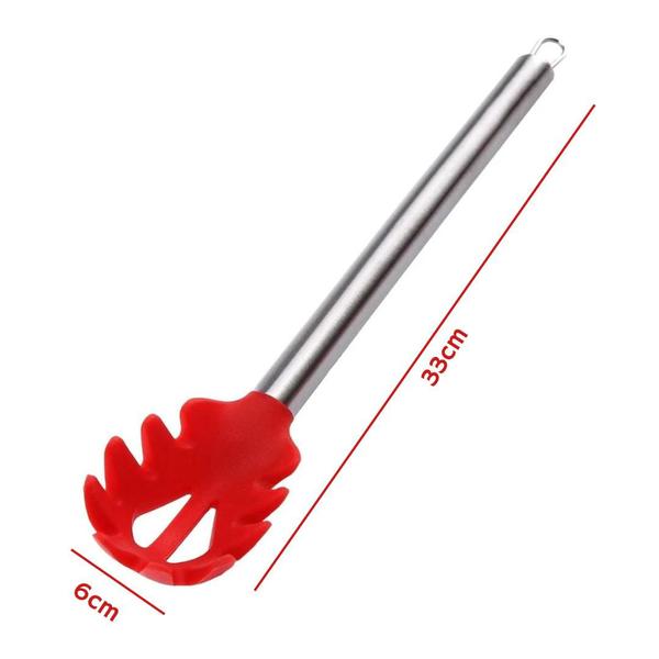 Imagem de Pegador Culinário de Silicone Vermelho com Cabo de Aço Inox Multiuso Para Massas, Macarrão, Salada 33x6cm Utensílio de Cozinha