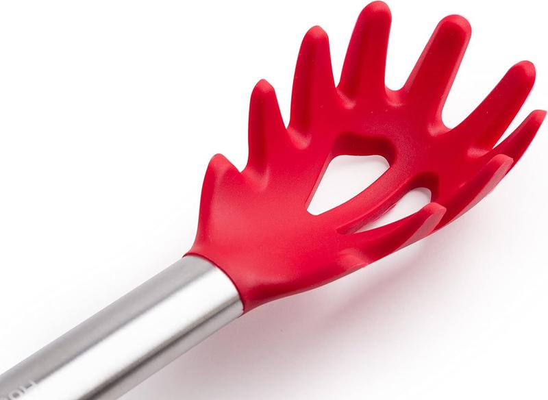 Imagem de Pegador Culinário de Silicone Vermelho com Cabo de Aço Inox Multiuso Para Massas, Macarrão, Salada 33x6cm Utensílio de Cozinha