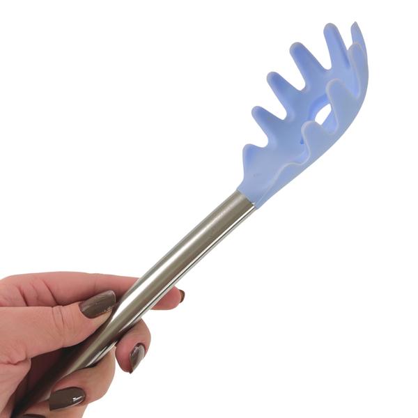 Imagem de Pegador De Macarrão Massas Em Silicone Cabo Inox Utensílio De Cozinha Azul