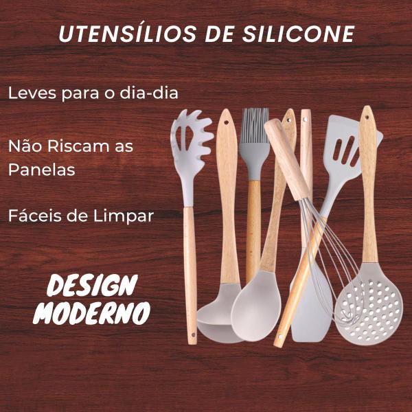 Imagem de Pegador De Massa Silicone Cabo Madeira Macarrão Cozinha