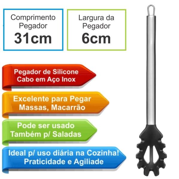 Imagem de Pegador De Massas Em Silicone e Inox Multiuso Preto 31cm