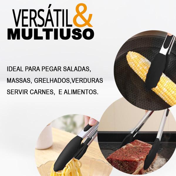 Imagem de Pegador De Saladas 30 Cm Em Aço Inox Multiuso Churrasco Silicone