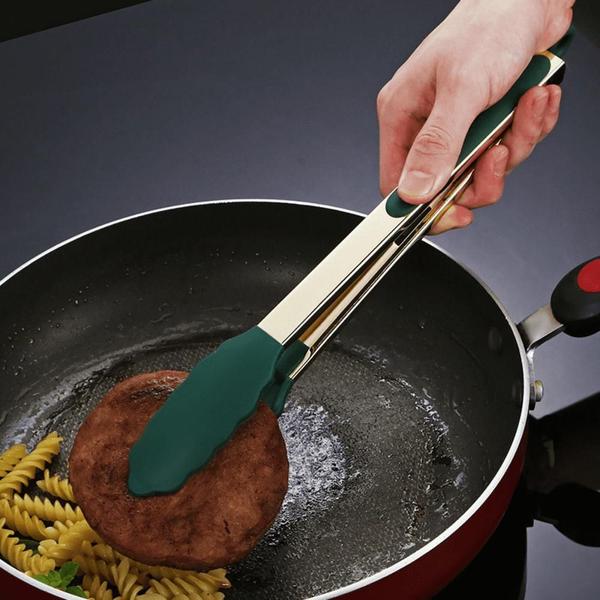 Imagem de Pegador De Silicone Para Cozinha Pinça Culinária Inox Pegadores Pegado De carne Legumes Alimentos