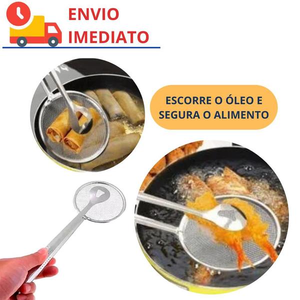 Imagem de Pegador Escumadeira em Aço Inox com Pegador Fritura Saladas Churrasco Grelhados