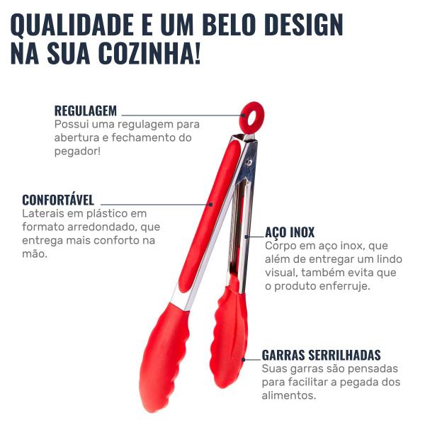 Imagem de Pegador Multiuso Em Inox com Plástico Vermelho Grande 26,5cm