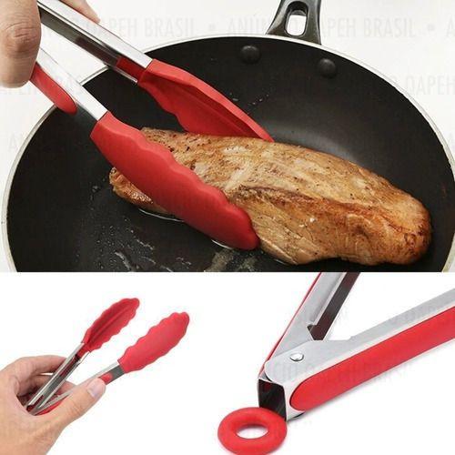 Imagem de Pegador Pinça De Saladas E Churrasco Aço Inox Silicone 28 Cm