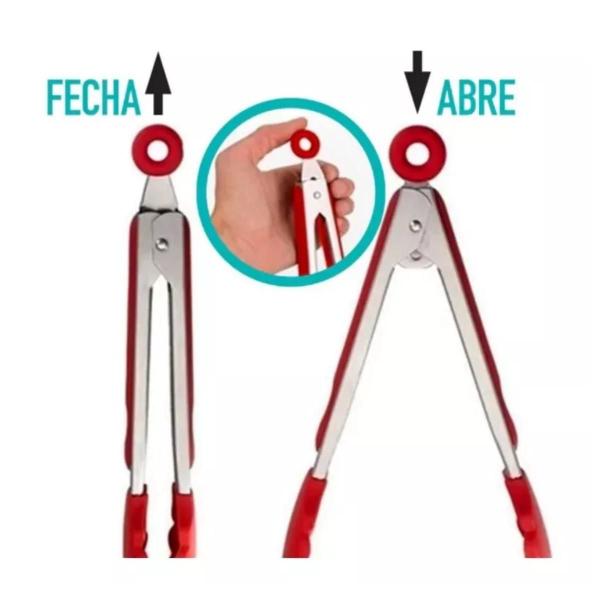 Imagem de Pegador Silicone Inox 35 Cm Vermelho Carne Salada Massa